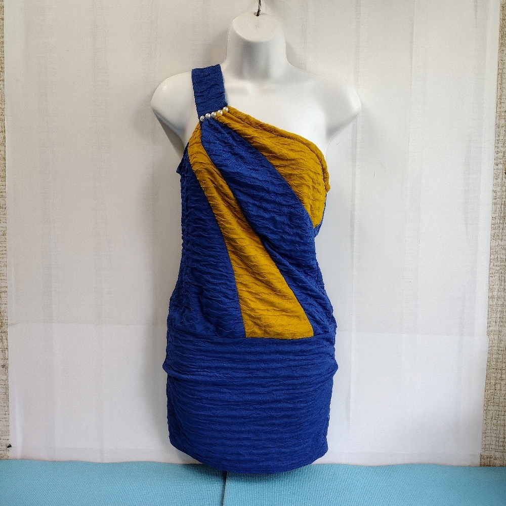 Kessley One Shoulder Stretch Mini Dress Bodycon Size S/M